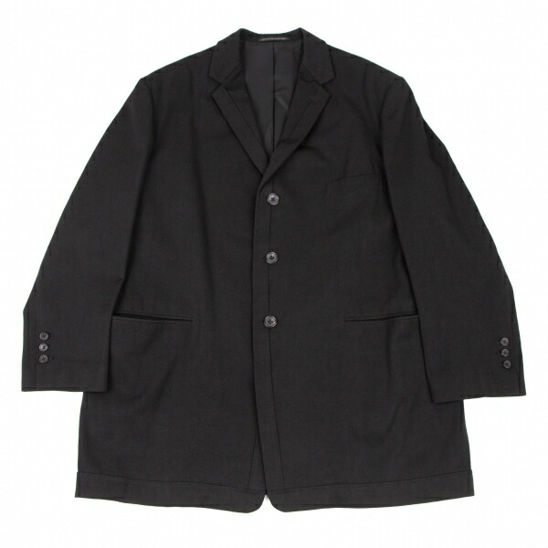【中古】 ヨウジヤマモト プールオムYohji Yamamoto POUR HOMME テーピングウールコットンロングジャケット 黒S【メンズ】