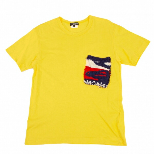 【中古】 コムデ給仕 オムプリュスCOMME des GARCONS HOMME PLUS ニットパッチポケットティーシャツ 黄S【メンズ】