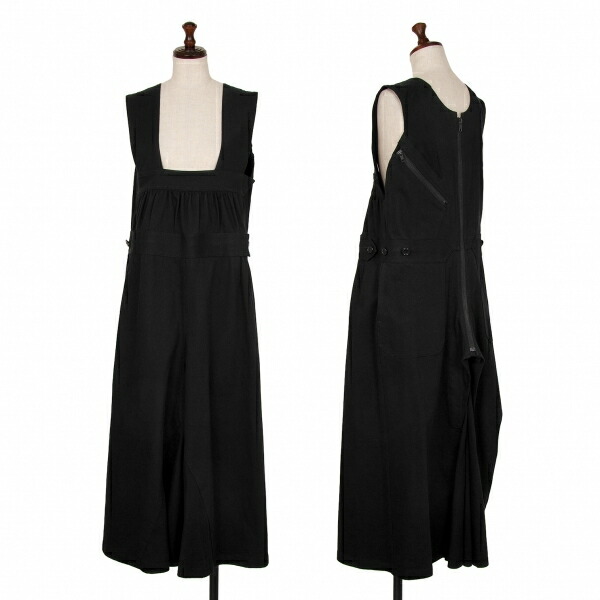 【中古】 ヨウジヤマモト ファムYohji Yamamoto FEMME 異原材料レイヤードオーバーオールワンピース 黒2【レディース】