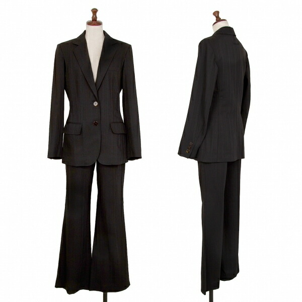 【中古】 ジャンポールゴルチエ ファムJean Paul GAULTIER FEMME シャドーストライプセットアップスーツ 黒40【レディース】