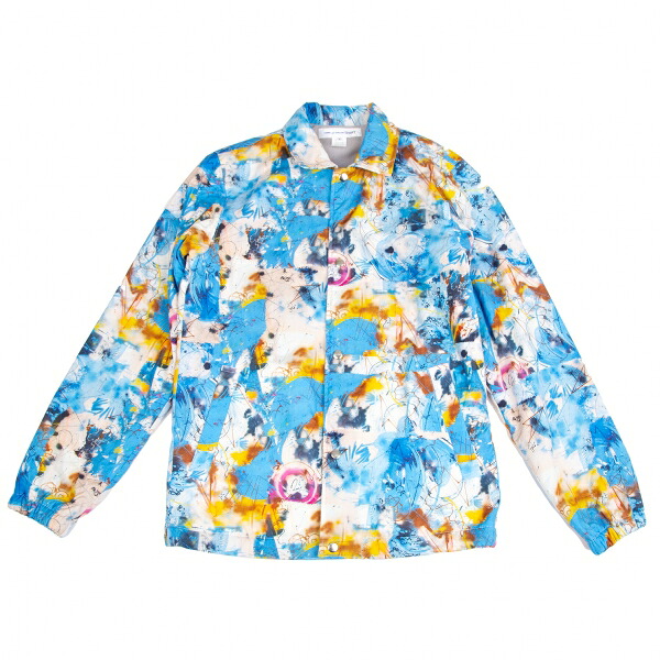 【中古】 コムデギャルソン シャツ&times;フューチュラCOMME des GARCONS SHIRT&times;FUTURA グラフィックプリント裏起毛コーチジャケット 青マルチM【メンズ】｜PLAYFUL