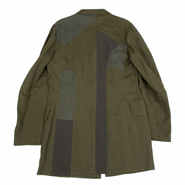 【中古】 ヨウジヤマモトプールオムYohji Yamamoto POUR HOMME リネンキュビズムジャケット カーキ濃淡グレー4【メンズ】|PLAYFUL