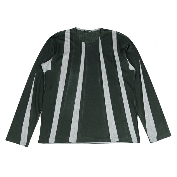 【中古】 イッセイミヤケ メンISSEY MIYAKE MEN プリーツストライププリントカットソー うす暗い緑であること4【メンズ】