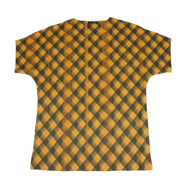 【中古】 イッセイミヤケ メンISSEY MIYAKE MEN バイアスチェックプリーツラインプルオーバー オレンジ色緑4【メンズ】