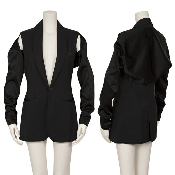 【中古】 ジャンポールゴルチエ ファムJean Paul GAULTIER FEMME ボレロ脱着デザインウールナイロンジャケット 黒40【レディース】 コート・ジャケット-レディースファッション