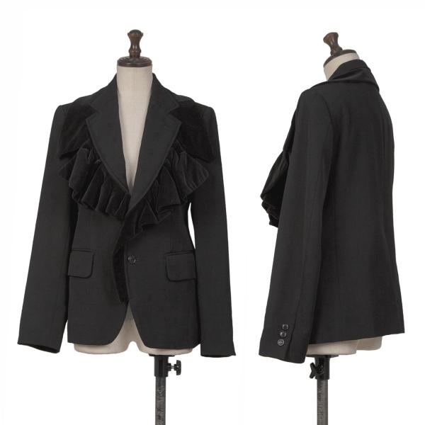 【中古】 コムデ給仕COMME des GARCONS 天鵞絨フラウンスうつり変わり小紋ジャガードジャケット 黒S【レディース】 レディースファッション-コート・ジャケット