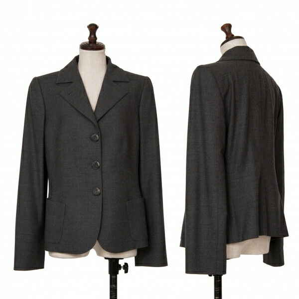 【中古】 アルマーニコレツィオーニARMANI COLLEZIONI ウールノッチドラペル3Bジャケット チャコールグレー42【レディース】