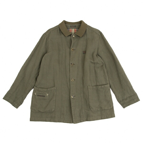 【中古】 パパスPapas コットンリネン裏チェックジャケット カーキM【メンズ】｜PLAYFUL