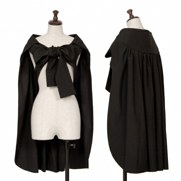 【中古】 コムデギャルソンCOMME des GARCONS ウールリボンケープマント 黒S【レディース】｜PLAYFUL