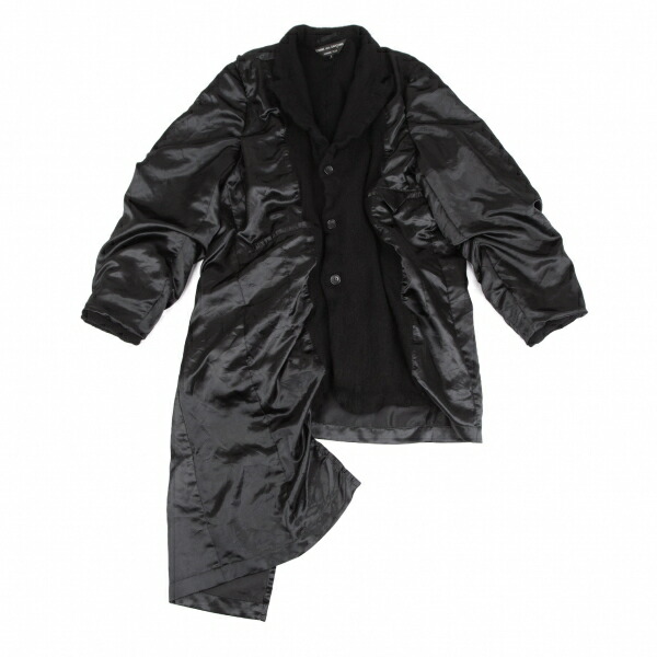 【中古】 コムデギャルソン オムプリュスCOMME des GARCONS HOMME PLUS インサイドアウトアシンメトリー縮絨ロングジャケット 黒S【メンズ】|PLAYFUL