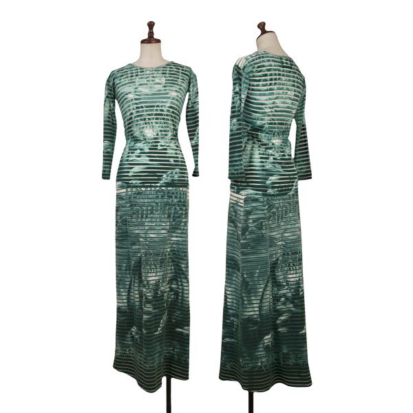 【中古】 ジャンポールゴルチエ マイユファムJean Paul GAULTIER MAILLE FEMME ボーダーカッティングガーゴイルプリントセットアップ 緑S【レディース】