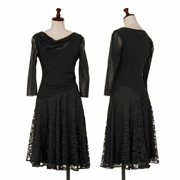 【中古】 ヴィヴィアンタムVIVIENNE TAM フラワーレース切替パワーネットドレープネックワンピース 黒【レディース】|PLAYFUL