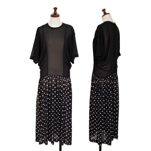 【中古】 コムデギャルソンCOMME des GARCONSドット切替シースルードルマンワンピース 紺M【レディース】｜PLAYFUL