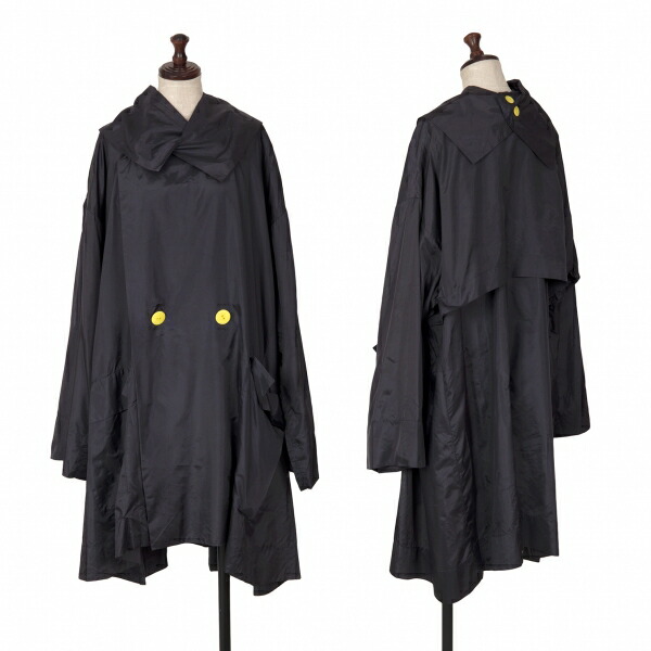 【中古】 イッセイミヤケISSEY MIYAKEカラーボタンハイネックナイロンコート 紺M【レディース】