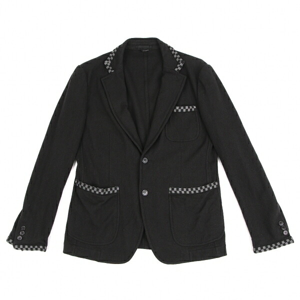 【中古】 コムデギャルソン オムドゥCOMME des GARCONS HOMME DEUX 染めウールチェッカー切替ジャケット 黒S【メンズ】|PLAYFUL