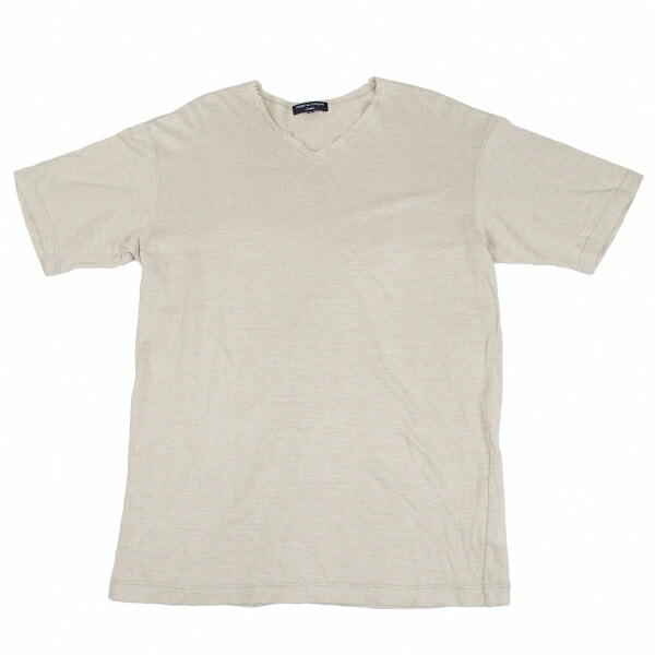 【中古】 コムデ給仕 オムCOMME des GARCONS HOMME 切りっぱなしのど首リネンティーシャツ ベージュM【メンズ】