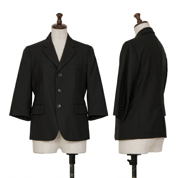 【中古】 ブラックコムデギャルソンBLACK COMME des GARCONS ウール七分袖ジャケット 黒S【レディース】｜PLAYFUL
