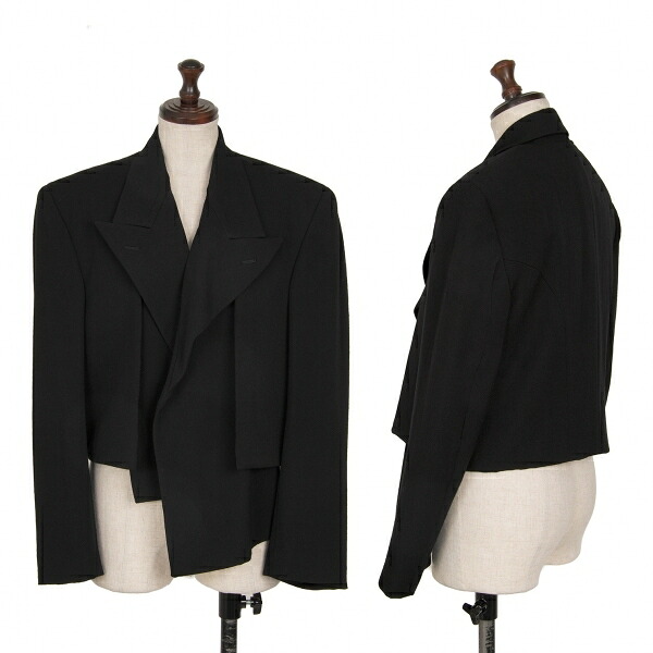 【中古】 コムデギャルソンCOMME des GARCONS 付け襟裏中綿ウールボタンレスジャケット 黒S【レディース】|PLAYFUL