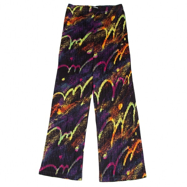 【中古】 プリーツプリーズPLEATS PLEASE プリーツネオングラフィックプリントパンツ 黒マルチ3【レディース】|PLAYFUL