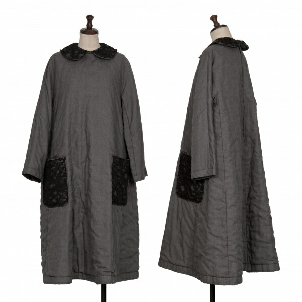 【中古】 コムコム コムデギャルソンCOMME des GARCONS ポリコットンレースデザイン中綿ワンピース グレー黒S【レディース】｜PLAYFUL