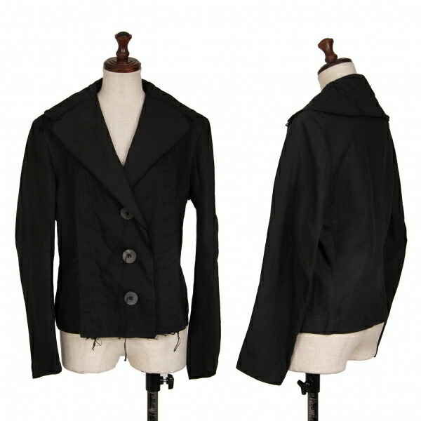 【中古】 イッセイミヤケISSEY MIYAKE フロント異素材切替ショールカラージャケット 墨黒2【レディース】