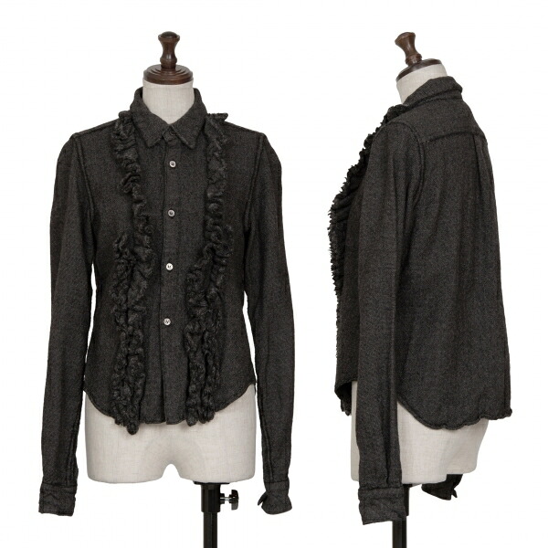 【中古】 ローブドシャンブル コムデギャルソンrobe de chambre COMME des GARCONS ウールフロントフリルシャツ チャコールS【レディース】｜PLAYFUL