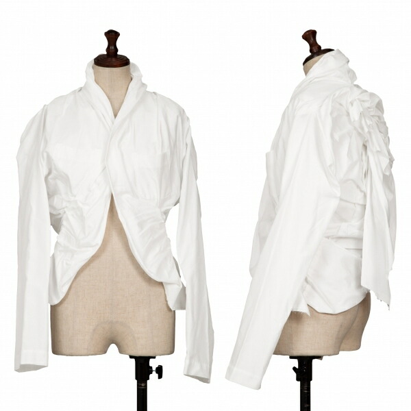 【中古】 コムデギャルソンCOMME des GARCONS バックリボン装飾ギャザーポリジャケット 白S【レディース】｜PLAYFUL
