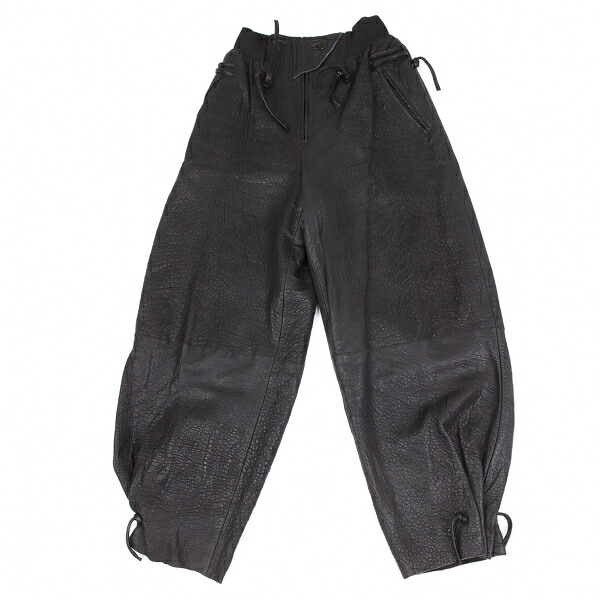 【中古】 イッセイミヤケISSEY MIYAKE ストラップデザインシープレザーパンツ 黒9【レディース】｜PLAYFUL