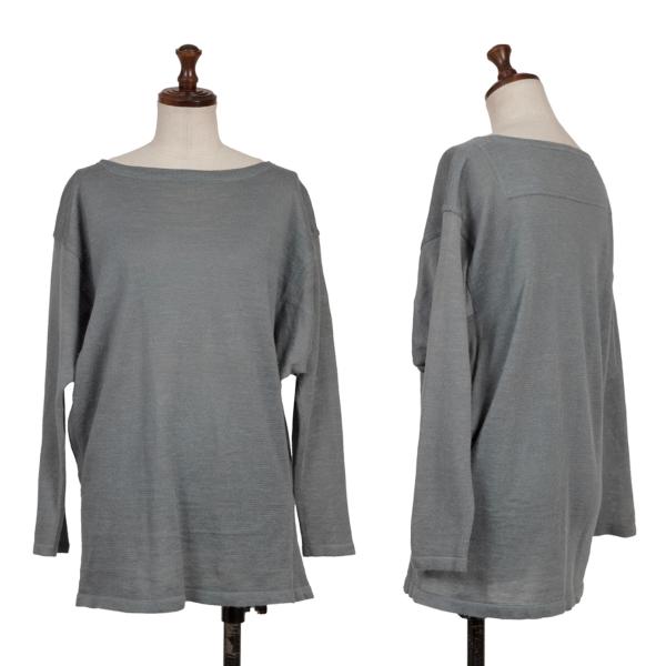 【中古】 イッセイミヤケISSEY MIYAKE リネンうつり変わりニットソー 薄墨色青味M位【レディース】