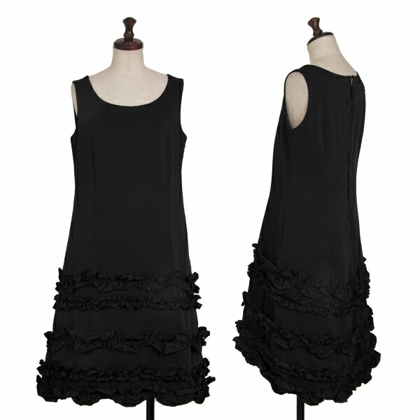 【中古】 コムコム コムデ給仕COMME des GARCONS ポリフラウンスかざり付けるノースリーブ上衣 黒XS【レディース】 ワンピース-レディースファッション
