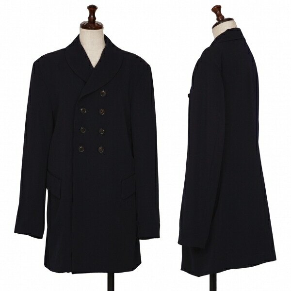 【中古】 ワイズY ウールギャバショールカラーダブルジャケット 紺M位【レディース】
