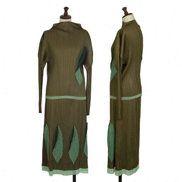 【中古】 筋目プリーズPLEATS PLEASE メッシュリーフペーストセットアップスーツ 茶他3 1【レディース】