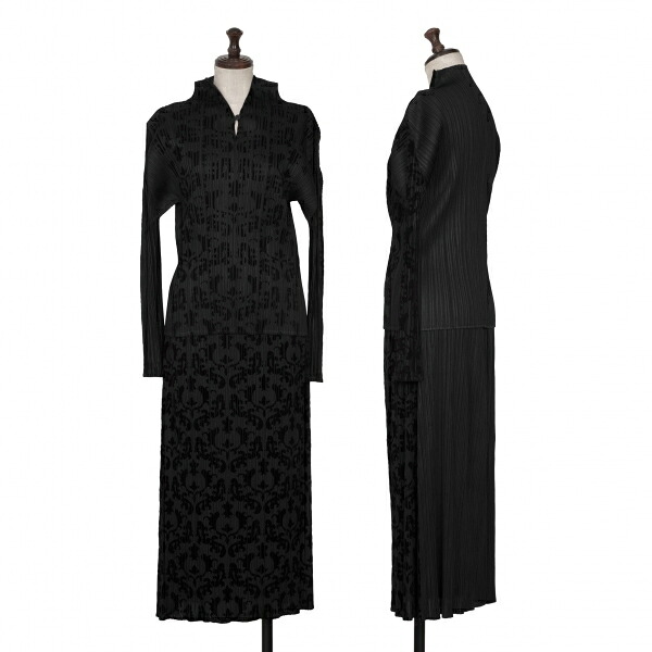 【中古】 筋目プリーズPLEATS PLEASE フロッキープリントセットアップスーツ 黒3 2【レディース】