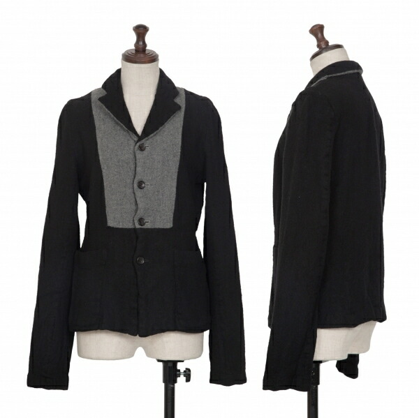 【中古】 ローブドシャンブル コムデギャルソンrobe de chambre COMME des GARCONS 配色切替縮絨ウールジャケット 黒グレーM位【レディース】