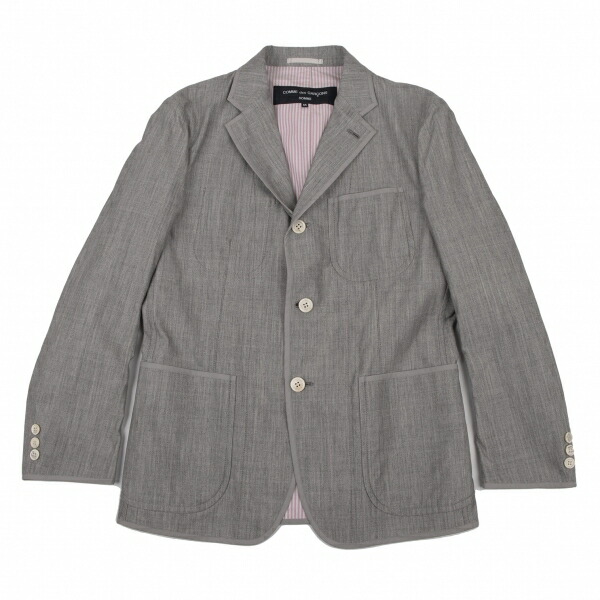 【中古】 コムデギャルソンオムCOMME des GARCONS HOMME ポリナイロンパイピング裏縞模様上衣 薄墨色サクラ色他M【メンズ】