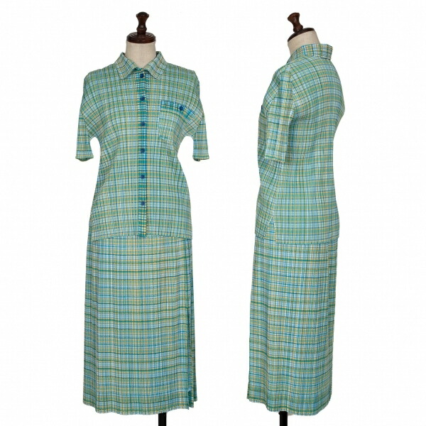 【中古】 筋目プリーズPLEATS PLEASE チェックプリントセットアップ ペパーミント緑であること他3 1【レディース】