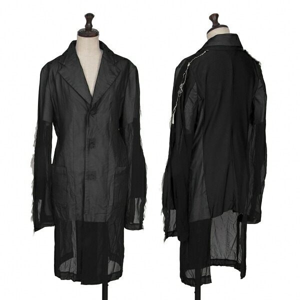 【中古】 コムデギャルソンCOMME des GARCONS異素材切替スナップボタンロングジャケット 黒M【レディース】｜PLAYFUL