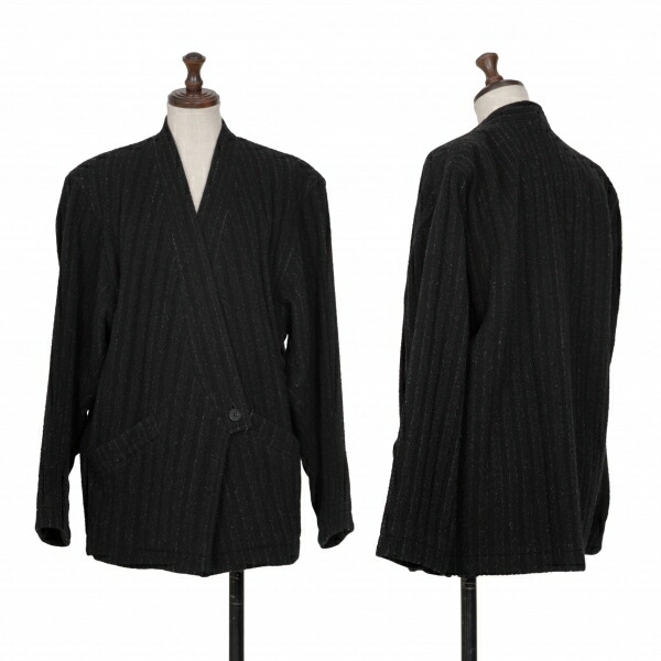 【中古】 イッセイミヤケISSEY MIYAKE ストライプ織りジャパニーズカラーウールジャケット 黒7【レディース】｜PLAYFUL