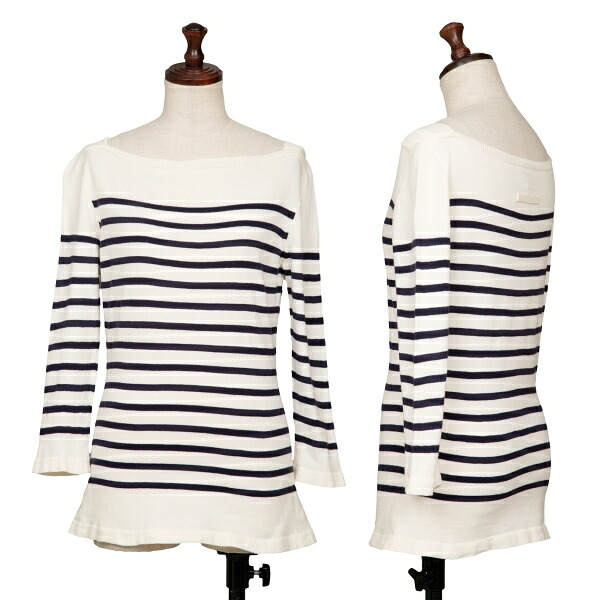 【中古】 ジャンポールゴルチエファムJean Paul GAULTIER FEMME コットン混紡ボーダー七分袖トップス アイボリー紺40【レディース】|PLAYFUL