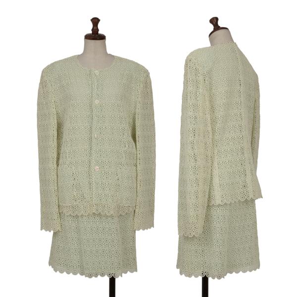 【中古】 コムデ給仕COMME des GARCONS レースレイヤードセットアップ オフ黄緑M【レディース】