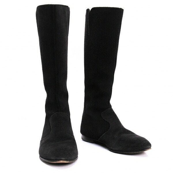 【中古】 コムデギャルソンCOMME des GARCONS レザーバックジッパーロングブーツ 黒23.5【レディース】｜PLAYFUL
