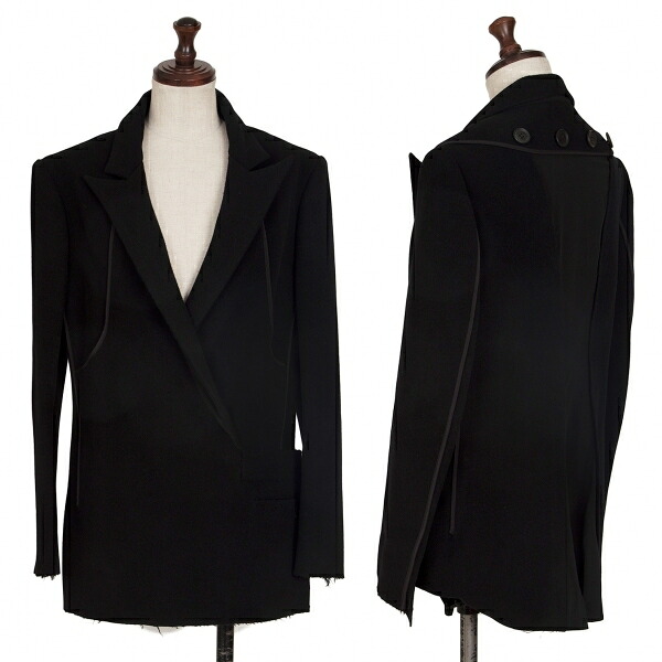 【中古】 ヨウジヤマモト ファムYohji Yamamoto FEMME 異素材切替アウトシームデザインジャケット 黒1【レディース】｜PLAYFUL