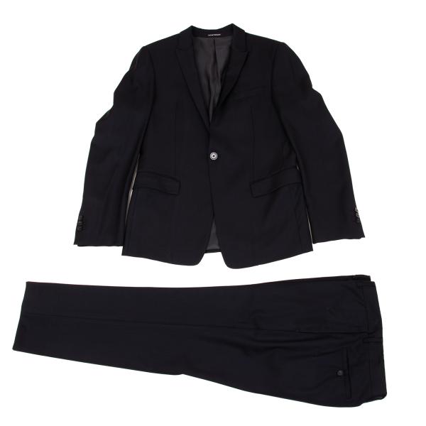 【中古】 エンポリオアルマーニEMPORIO ARMANI 光沢ウールセットアップスーツ 紺46【メンズ】｜PLAYFUL