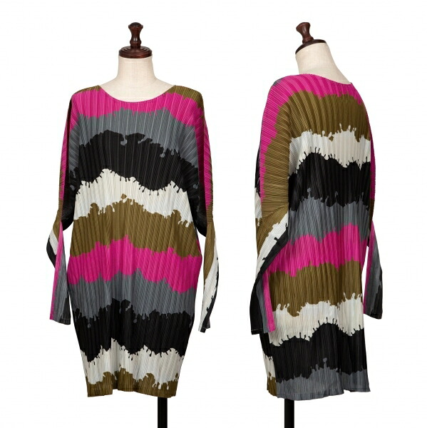 【中古】 プリーツプリーズPLEATS PLEASE スプラッシュプリントカットソー グレーピンク3【レディース】｜PLAYFUL 28,400円