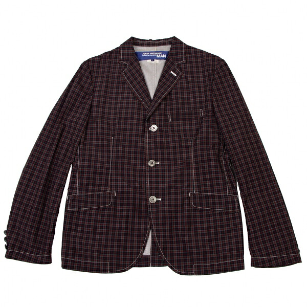 【中古】 ジュンヤワタナベマン コムデギャルソンJUNYA WATANABE MAN COMME des GARCONS メッシュライニングチェックジャケット 紺赤他S【メンズ】｜PLAYFUL