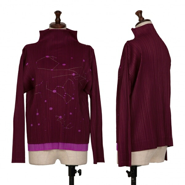 【中古】 プリーツプリーズPLEATS PLEASE カッティングレイヤードハイネックカットソー ワイン紫3【レディース】|PLAYFUL