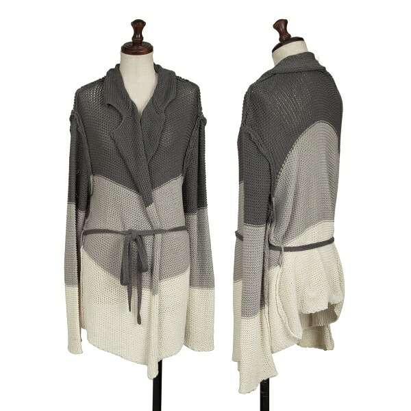 【中古】 イッセイミヤケISSEY MIYAKE カラー切替インサイドアウトニットジャケット グレー白2【レディース】｜PLAYFUL