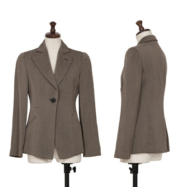 【中古】 エンポリオアルマーニEMPORIO ARMANI 斜行縞模様織り1B上衣 モカ38【レディース】
