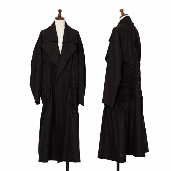【中古】 イッセイミヤケISSEY MIYAKE WOOL LEAFLET リーフレットプリーツ切替コート 黒L位【レディース】｜PLAYFUL