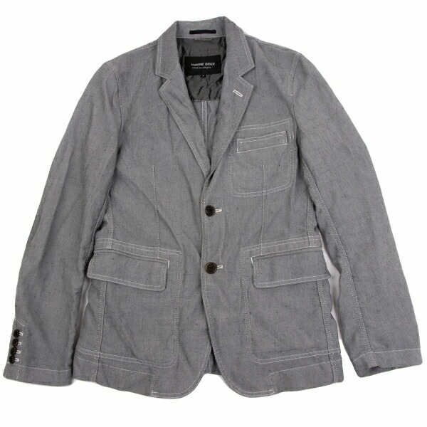 【中古】 コムデギャルソン オムドゥCOMME des GARCONS HOMME DEUX ホワイトステッチネップジャケット グレーXS【メンズ】